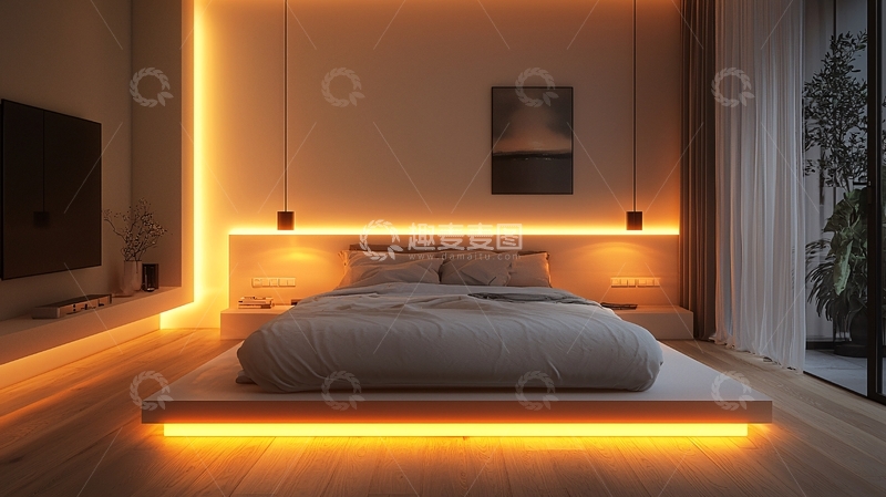 高清大图下载【趣麦麦图】温馨卧室氛围灯