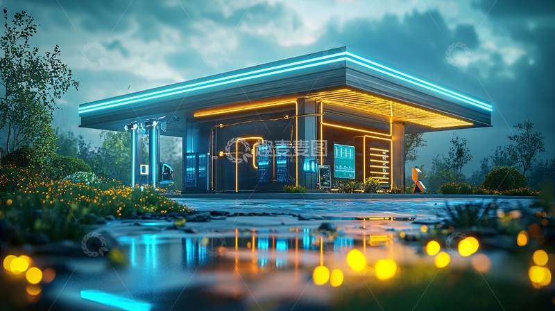 高清大图下载【趣麦麦图】未来感新能源加油站