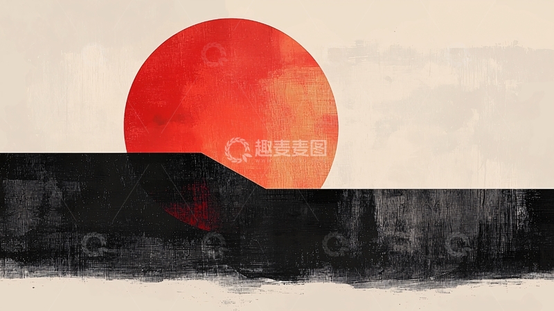 高清大图下载【趣麦麦图】极简日式红日落山