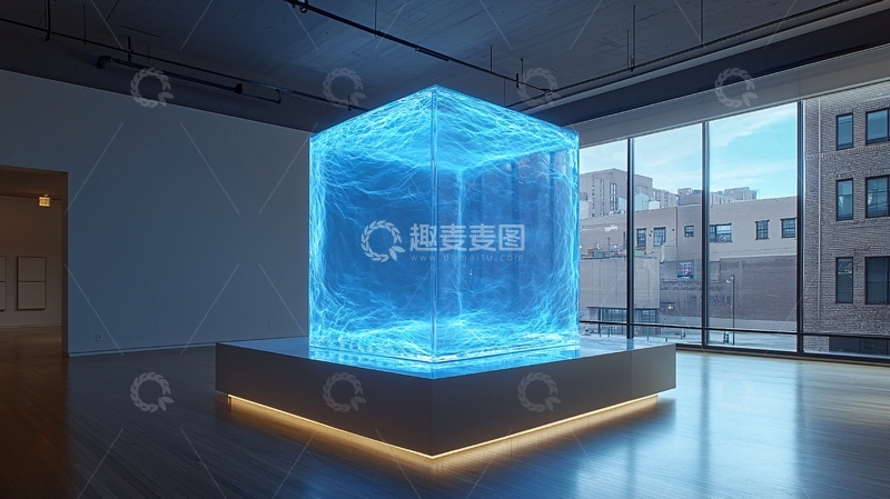 高清大图下载【趣麦麦图】蓝色透明立方体艺术装置