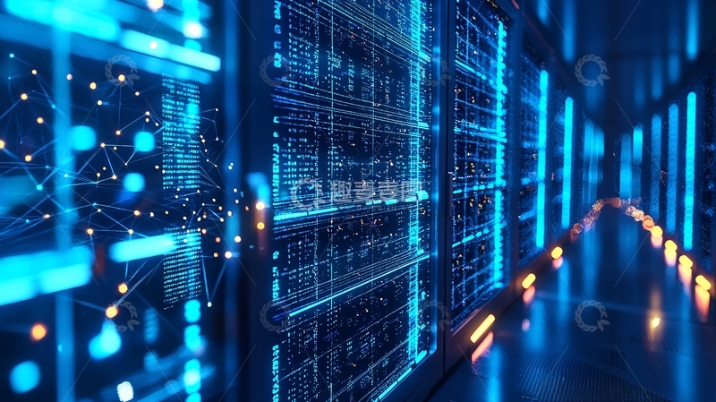 高清大图下载【趣麦麦图】蓝色科技感服务器机房
