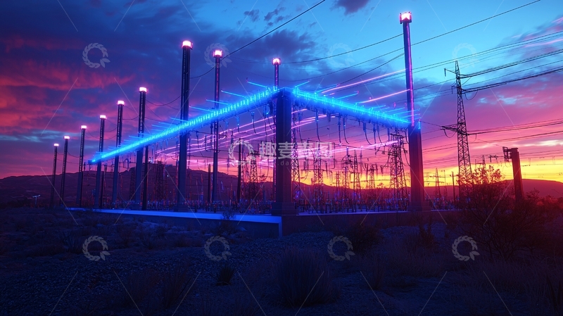 高清大图下载【趣麦麦图】炫彩灯光下的电力变压站