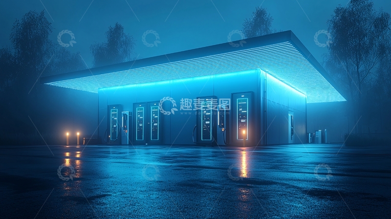 高清大图下载【趣麦麦图】夜晚蓝色灯光建筑