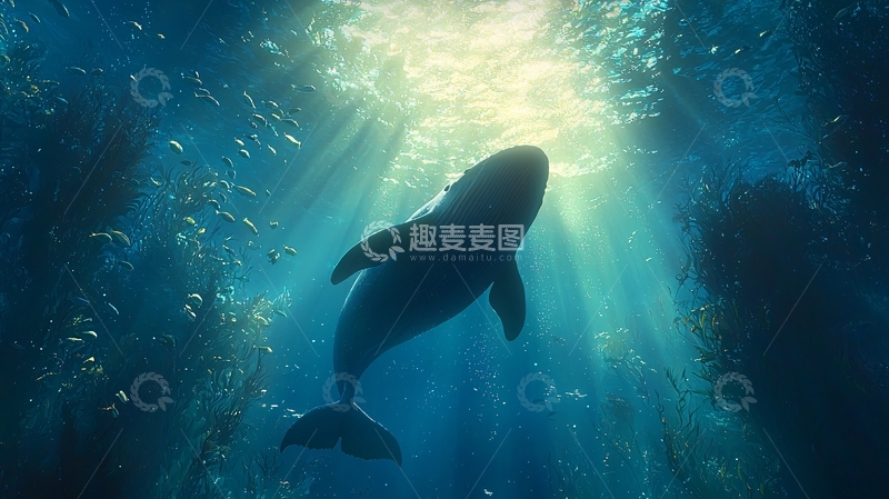高清大图下载【趣麦麦图】深海鲸鱼剪影光线