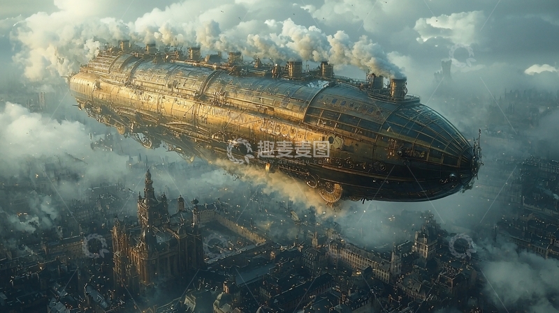 高清大图下载【趣麦麦图】飞艇在云层中飞行