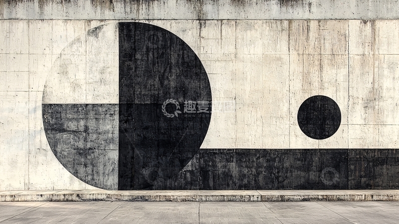 高清大图下载【趣麦麦图】水泥墙上黑白圆形几何图案