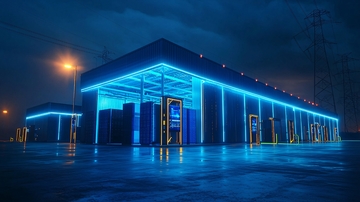 蓝色灯光下的充电站