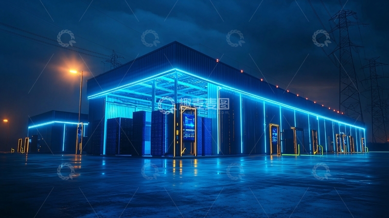 高清大图下载【趣麦麦图】蓝色灯光下的充电站