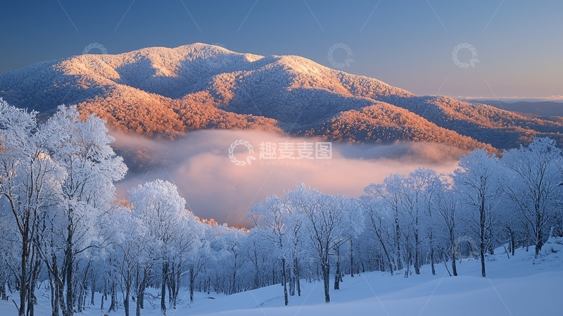 高清大图下载【趣麦麦图】雪山日出雾凇景观