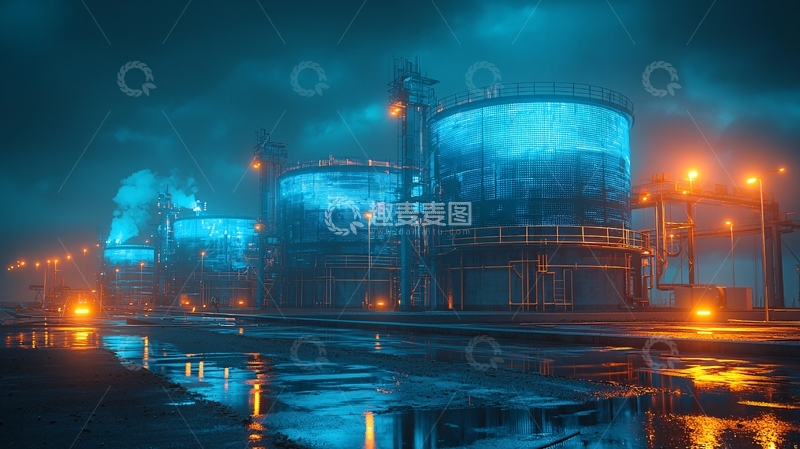 高清大图下载【趣麦麦图】夜晚蓝色工厂