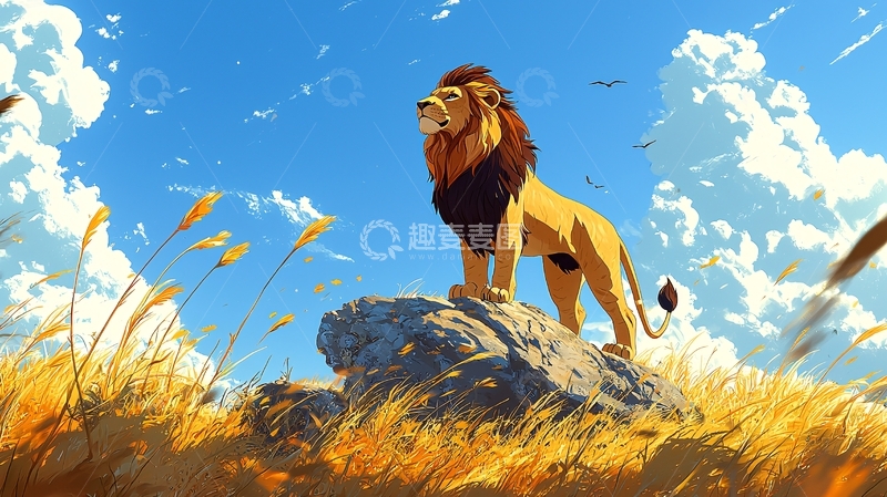 高清大图下载【趣麦麦图】雄狮草原风景画