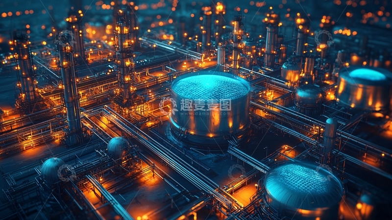 高清大图下载【趣麦麦图】夜晚炼油厂全景图