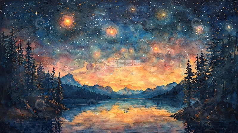 高清大图下载【趣麦麦图】星空湖泊山脉