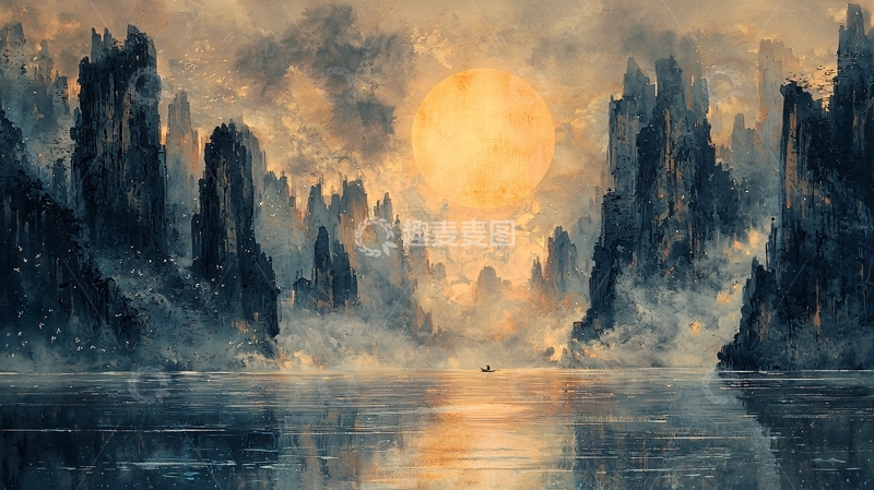 高清大图下载【趣麦麦图】日出时分奇幻山峰