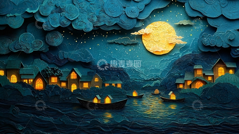 高清大图下载【趣麦麦图】纸艺夜景