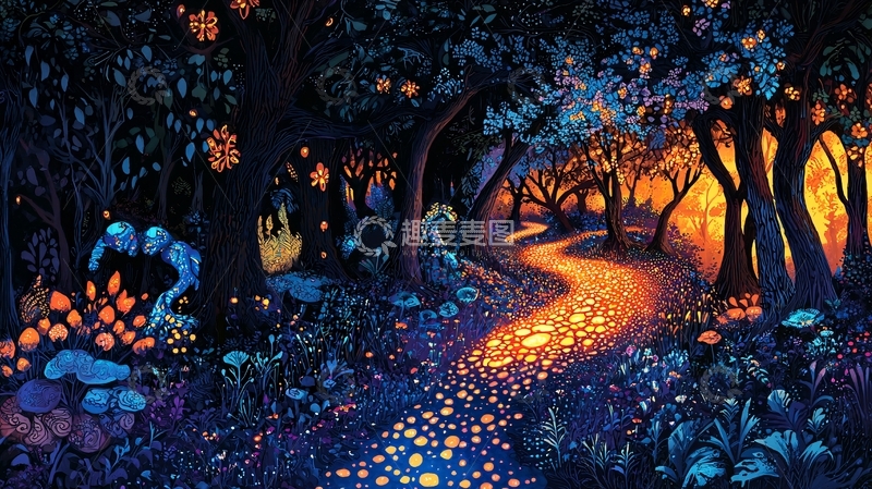 高清大图下载【趣麦麦图】夜光森林小路