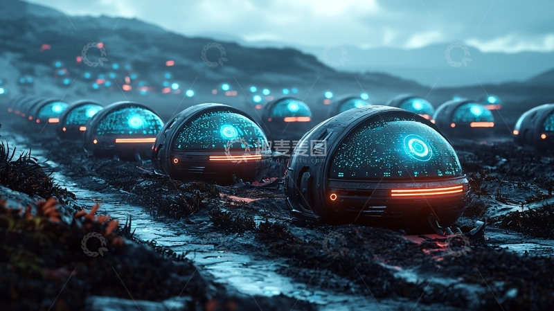 高清大图下载【趣麦麦图】科幻球形机器人集群