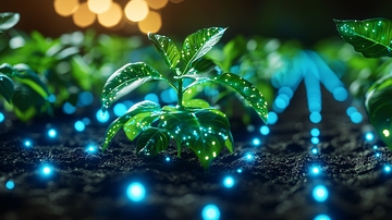 夜间植物生长灯照射幼苗