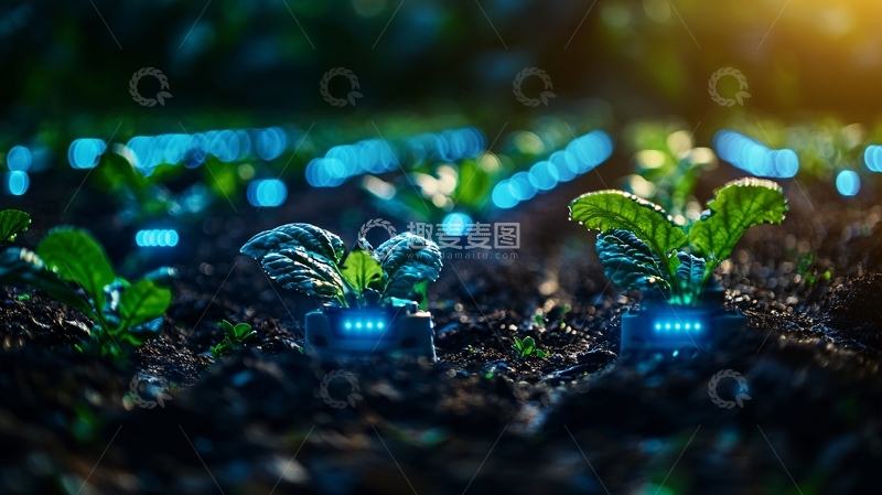 高清大图下载【趣麦麦图】蓝光照射下的幼苗