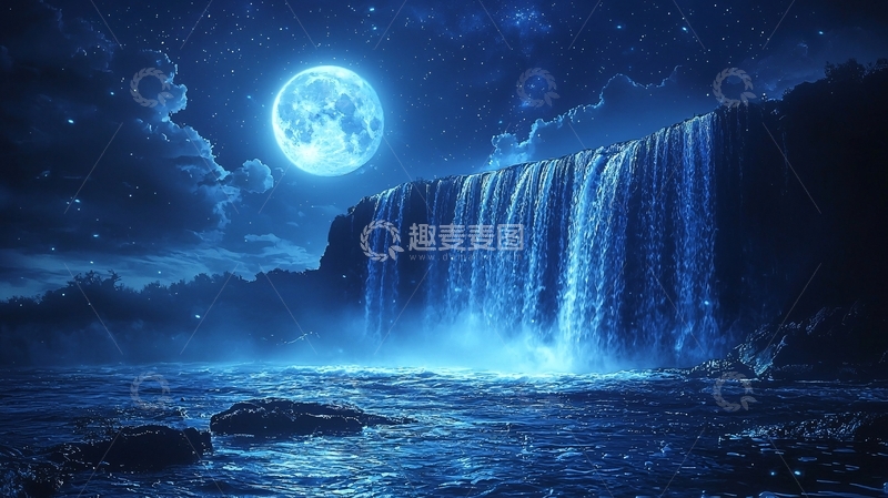 高清大图下载【趣麦麦图】蓝色梦幻瀑布