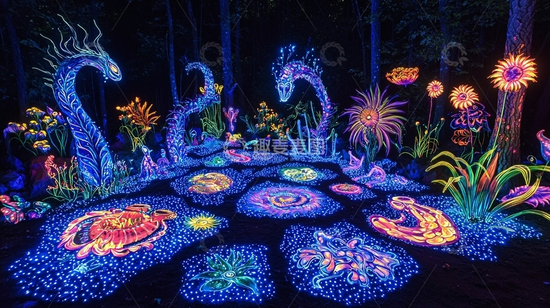 高清大图下载【趣麦麦图】夜光植物奇幻森林