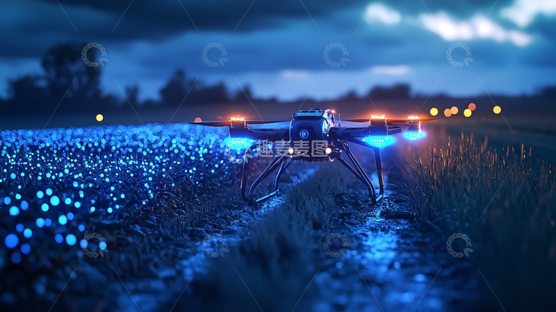 高清大图下载【趣麦麦图】夜间无人机田野作业