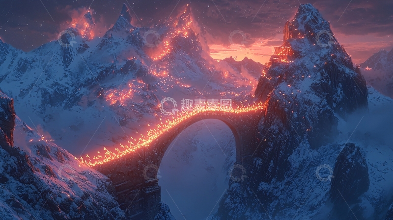 高清大图下载【趣麦麦图】冰雪火山岩浆桥