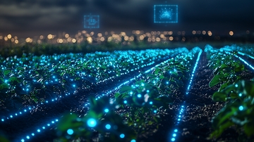 夜幕下的智能农业科技田园