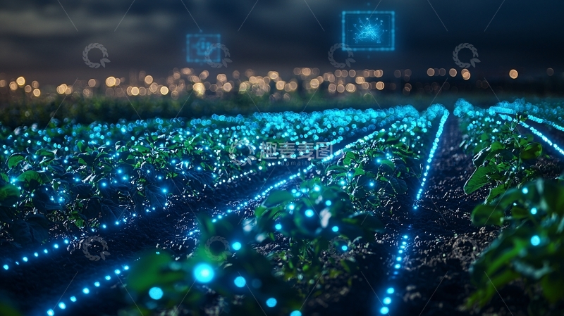 高清大图下载【趣麦麦图】夜幕下的智能农业科技田园