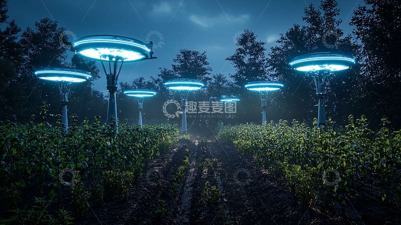 高清大图下载【趣麦麦图】夜晚森林蓝光灯