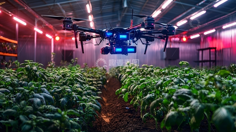 高清大图下载【趣麦麦图】温室大棚无人机喷洒