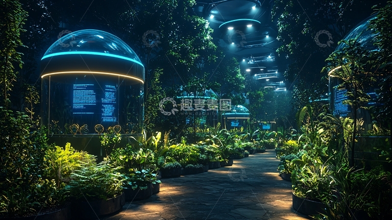 高清大图下载【趣麦麦图】夜晚灯光下的热带雨林