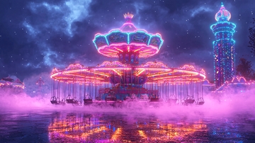 霓虹灯旋转木马夜景