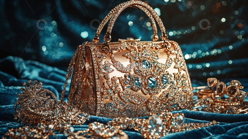 高清大图下载【趣麦麦图】奢华金色镶钻手提包