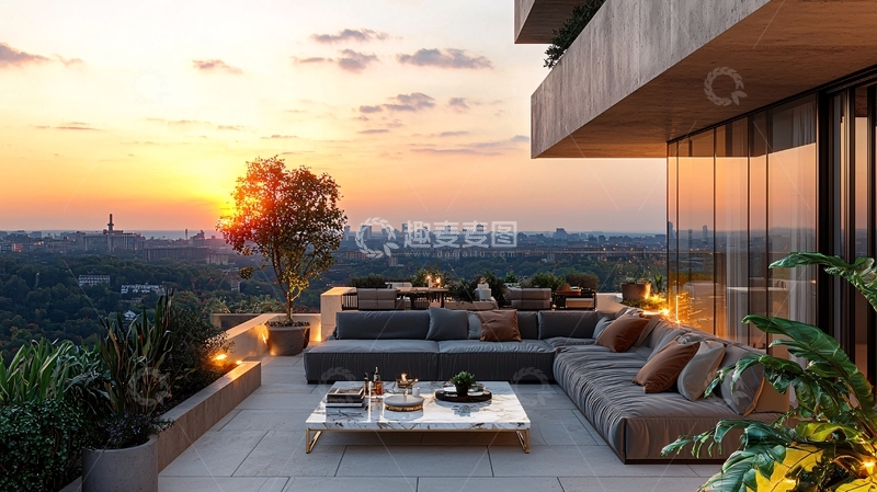 高清大图下载【趣麦麦图】日落景观顶层公寓阳台