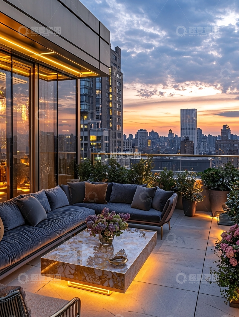 高清大图下载【趣麦麦图】城市夜景顶层露台