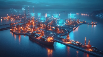 夜晚港口工业区全景