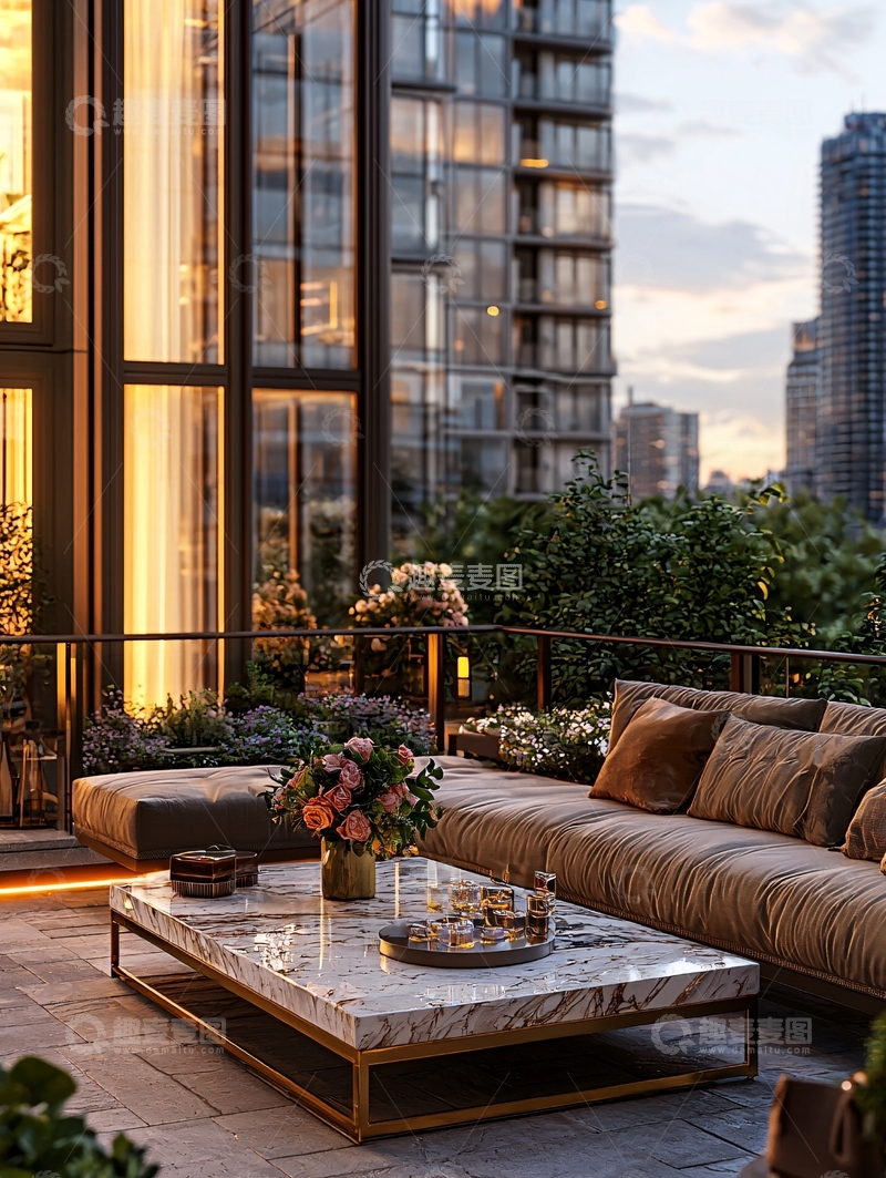 高清大图下载【趣麦麦图】高层公寓阳台夜景