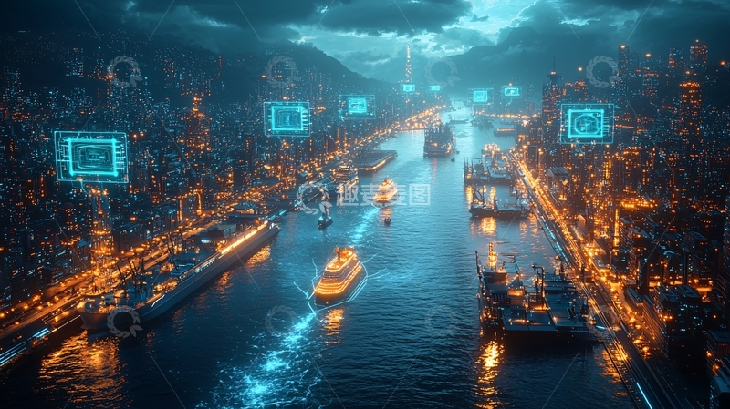 高清大图下载【趣麦麦图】未来科技感港口夜景