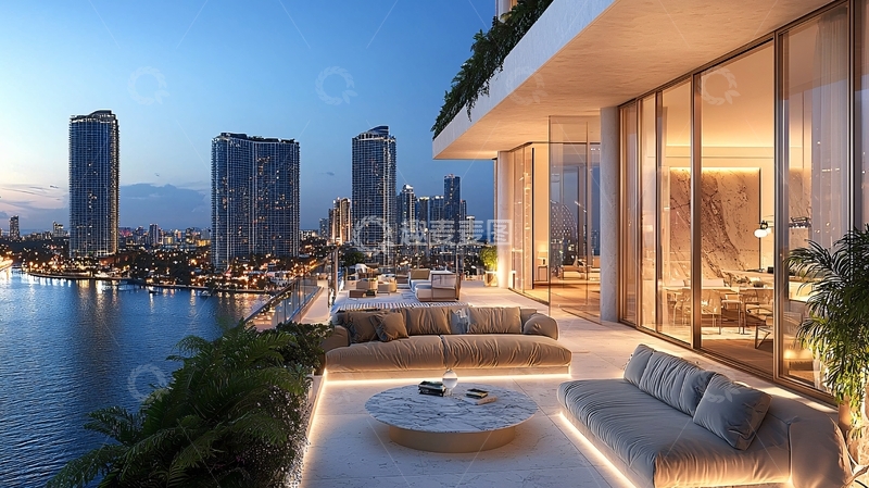 高清大图下载【趣麦麦图】夜景豪宅阳台