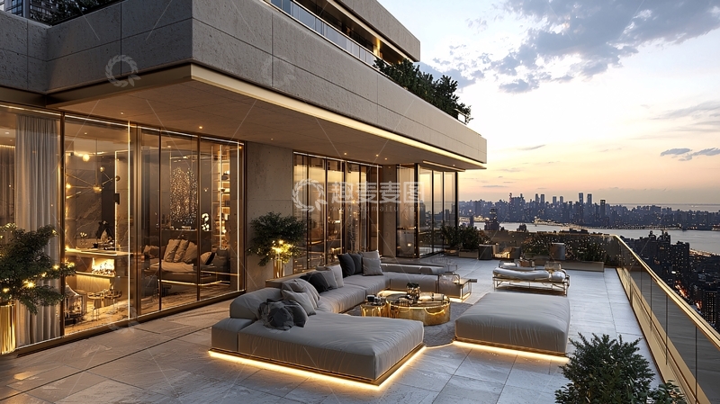 高清大图下载【趣麦麦图】现代奢华顶层公寓夜景