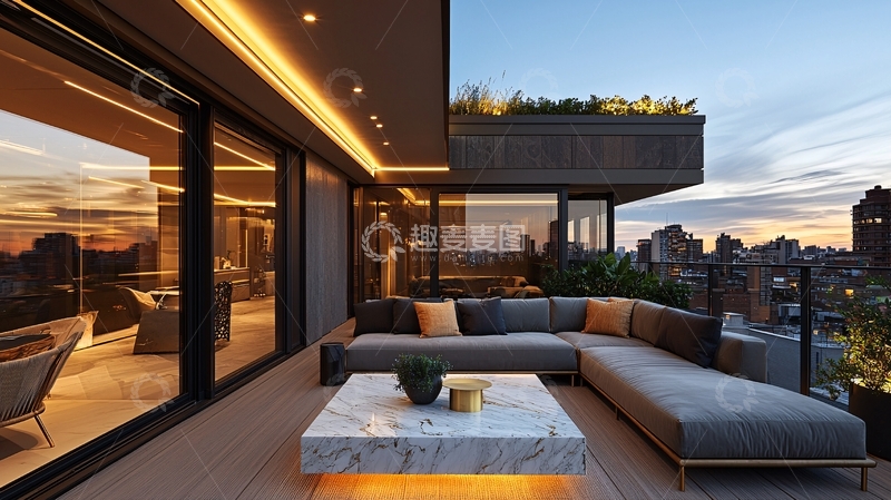 高清大图下载【趣麦麦图】现代顶层公寓露台夜景