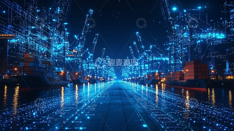 高清大图下载【趣麦麦图】-夜晚港口数字科技