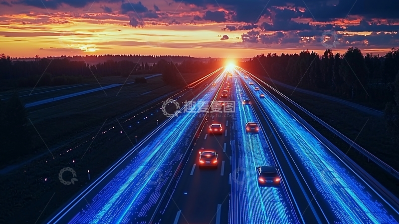高清大图下载【趣麦麦图】高速公路日落车流