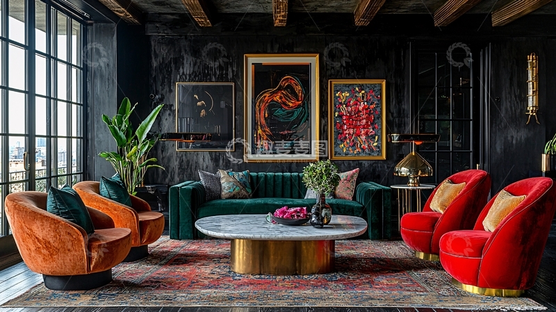 高清大图下载【趣麦麦图】暗色系奢华客厅