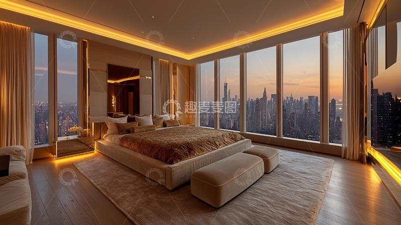 高清大图下载【趣麦麦图】高端住宅夜景卧室