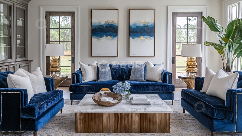 高清大图下载【趣麦麦图】蓝色调客厅