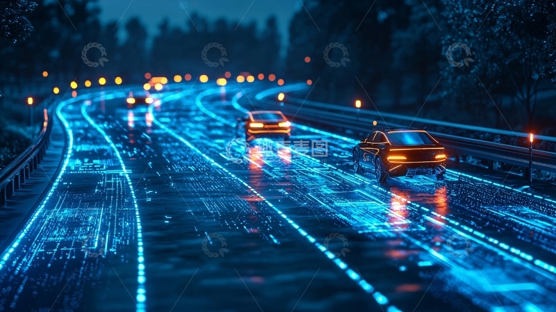 高清大图下载【趣麦麦图】夜晚高速公路自动驾驶汽车
