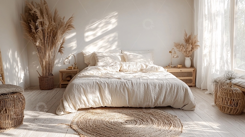 高清大图下载【趣麦麦图】极简风卧室阳光洒进