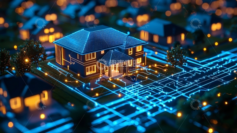 高清大图下载【趣麦麦图】夜晚灯光下的智能家居